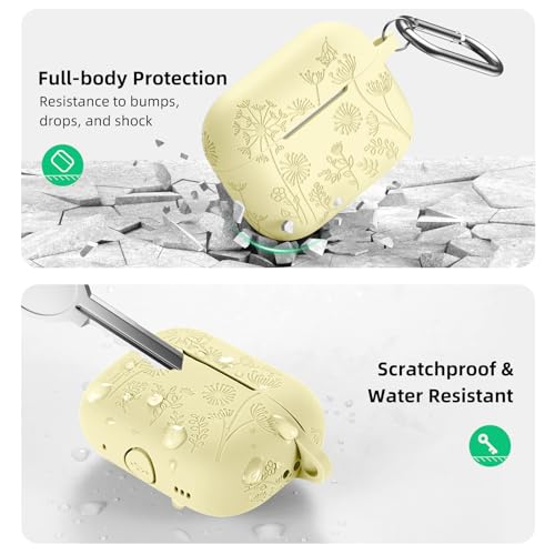 Lerobo Capa Gravada p/ AirPods Pro 2/1ª Geração c/ Chaveiro (Amarelo Creme)