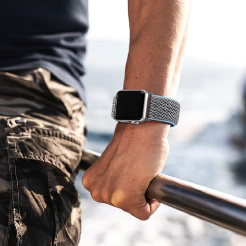 Lerobo Pulseira Elástica de Nylon Compatível com Apple Watch 38mm a 49mm (Azul Cinza)