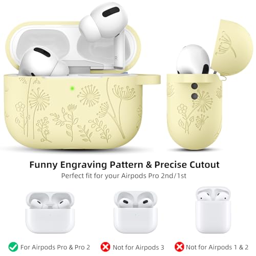 Lerobo Capa Gravada p/ AirPods Pro 2/1ª Geração c/ Chaveiro (Amarelo Creme)