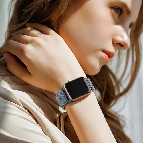 Lerobo Pulseira Elástica de Nylon Compatível com Apple Watch 38mm a 49mm (Azul Cinza)