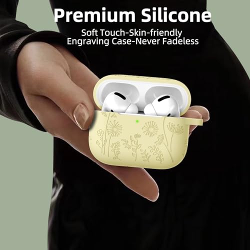 Lerobo Capa Gravada p/ AirPods Pro 2/1ª Geração c/ Chaveiro (Amarelo Creme)