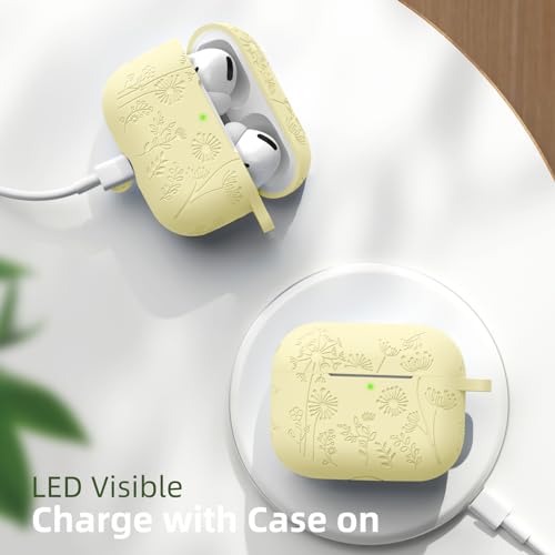 Lerobo Capa Gravada p/ AirPods Pro 2/1ª Geração c/ Chaveiro (Amarelo Creme)