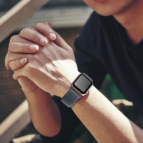 Lerobo Pulseira Elástica de Nylon Compatível com Apple Watch 38mm a 49mm (Azul Cinza)