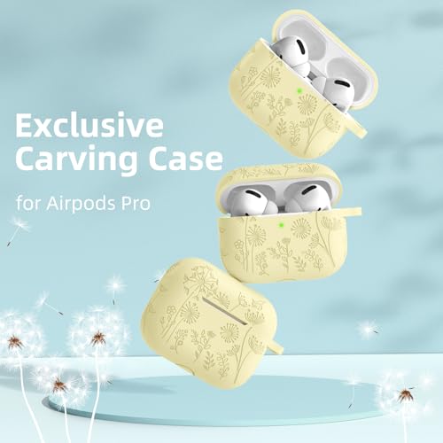 Lerobo Capa Gravada p/ AirPods Pro 2/1ª Geração c/ Chaveiro (Amarelo Creme)