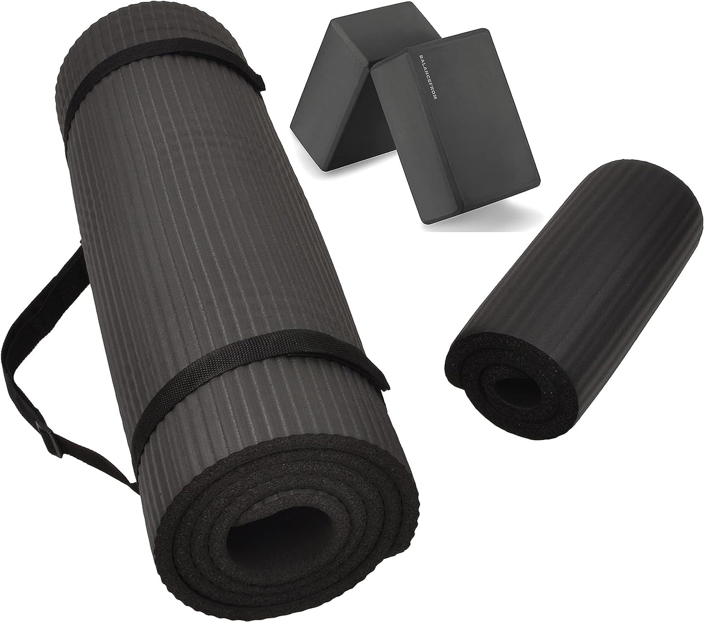 BalanceFrom GoYoga + Tapete de ioga + par de blocos preto