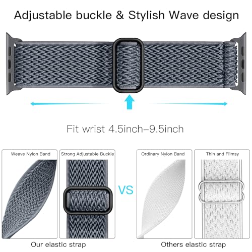 Lerobo Pulseira Elástica de Nylon Compatível com Apple Watch 38mm a 49mm (Azul Cinza)