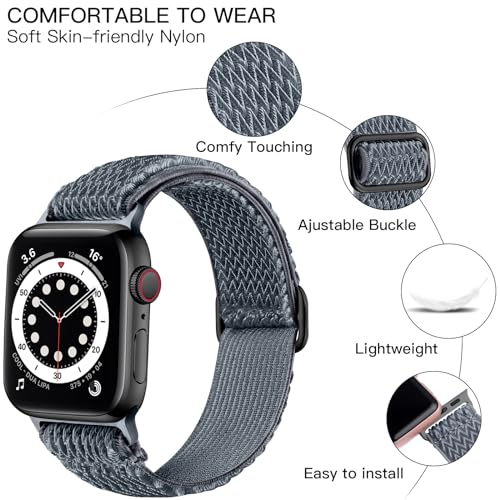 Lerobo Pulseira Elástica de Nylon Compatível com Apple Watch 38mm a 49mm (Azul Cinza)