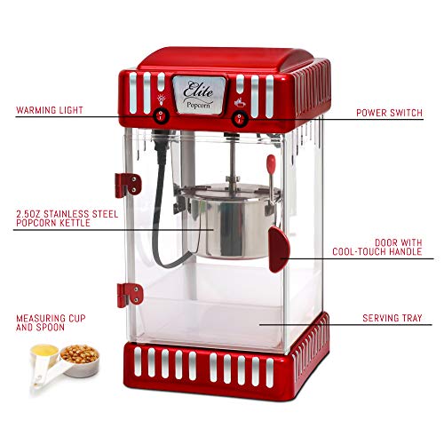 Elite Gourmet EPM-250 Máquina de Pipoca Elétrica Retro 2,5oz Vermelha