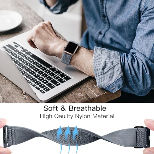 Lerobo Pulseira Elástica de Nylon Compatível com Apple Watch 38mm a 49mm (Azul Cinza)