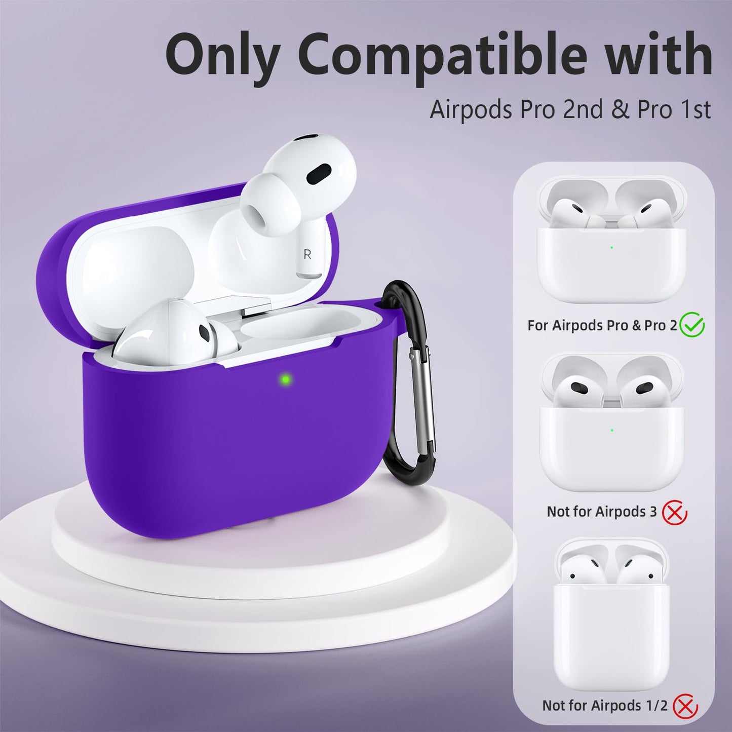 Lerobo Capa Silicone para AirPods Pro 2ª/1ª Geração com Mosquetão (Roxo Vivo)