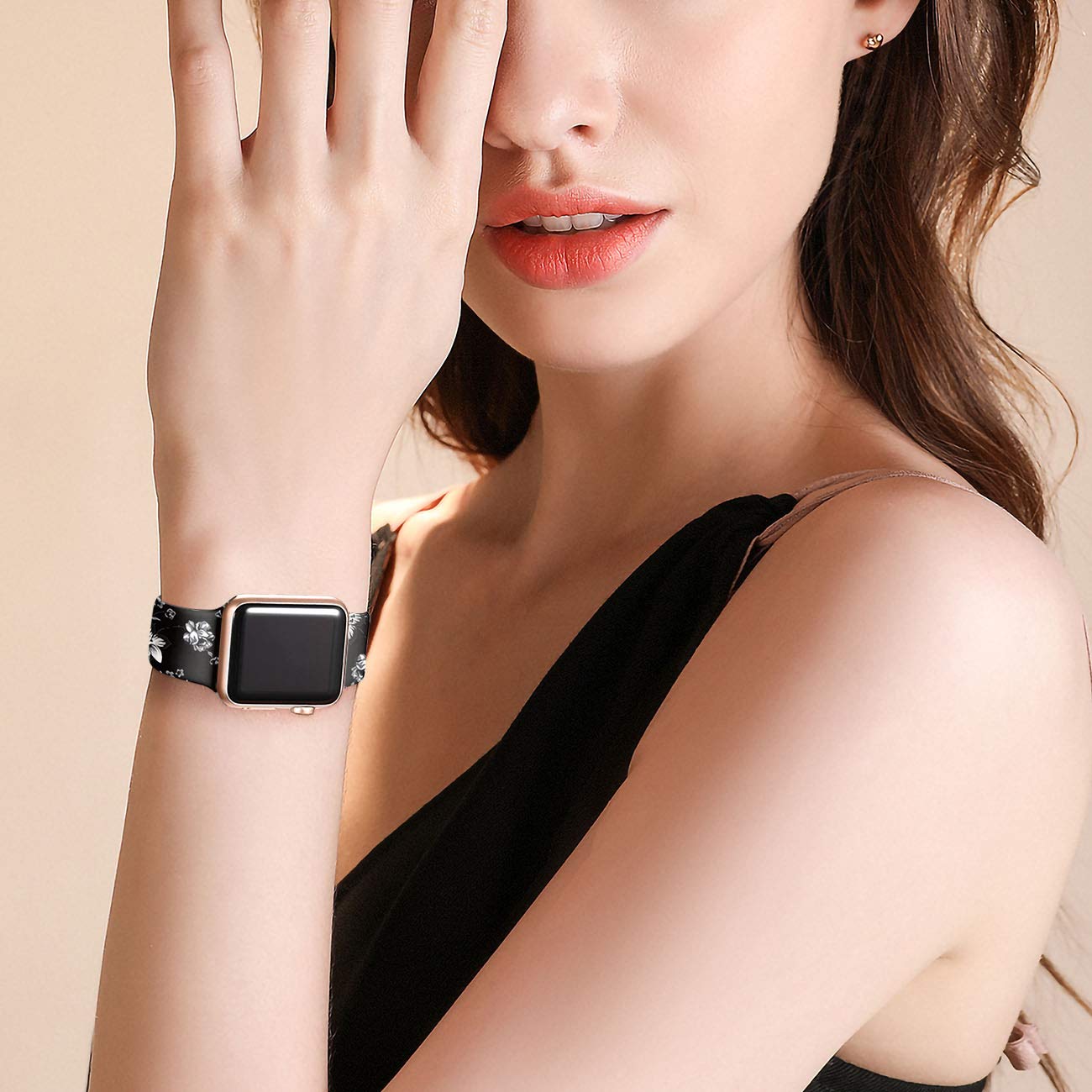Lerobo Pulseira Floral de Silicone para Apple Watch, 38-49mm (Rosas negras)