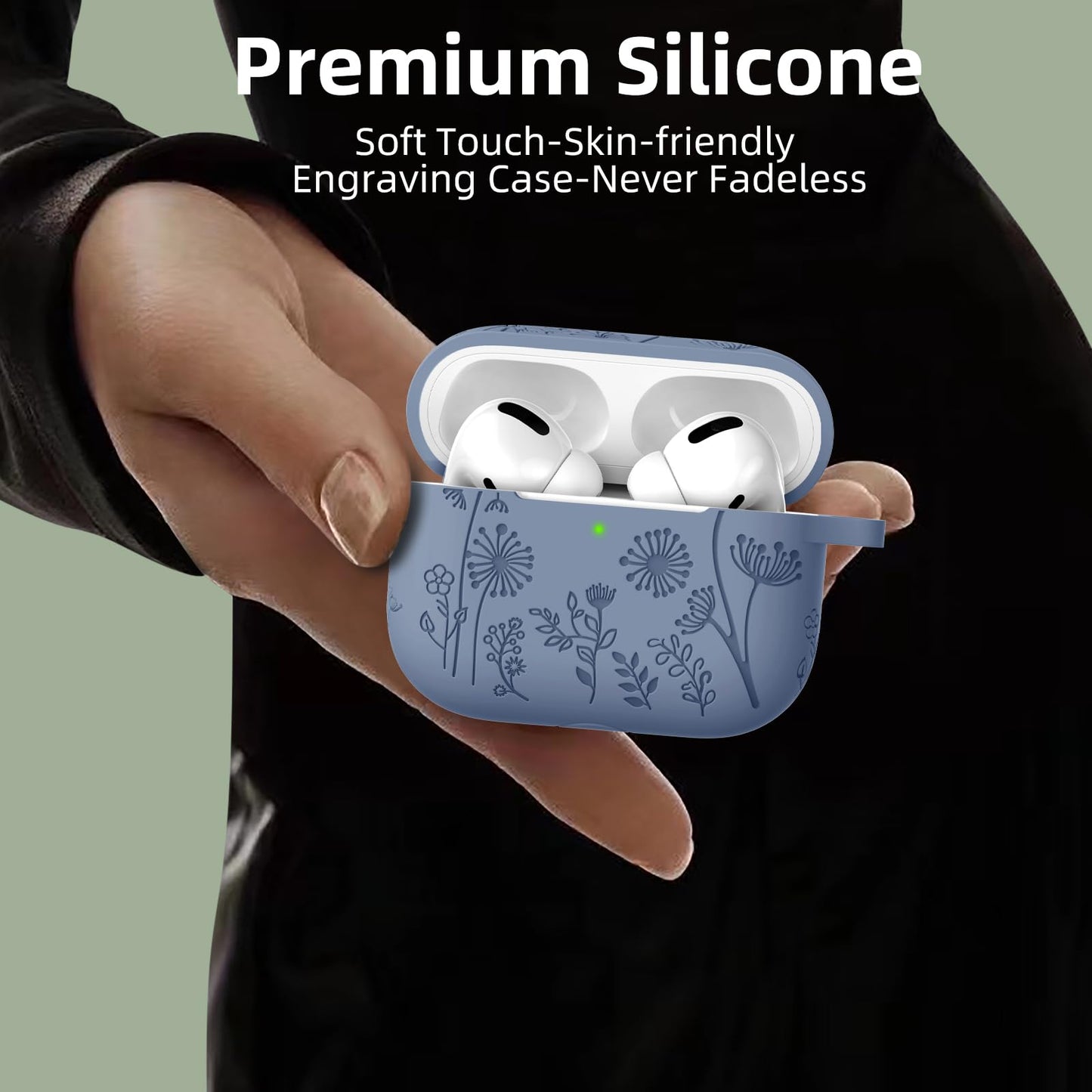 Lerobo Capa Silicone Gravada para AirPods Pro c/ Mosquetão (Lavanda Cinza)
