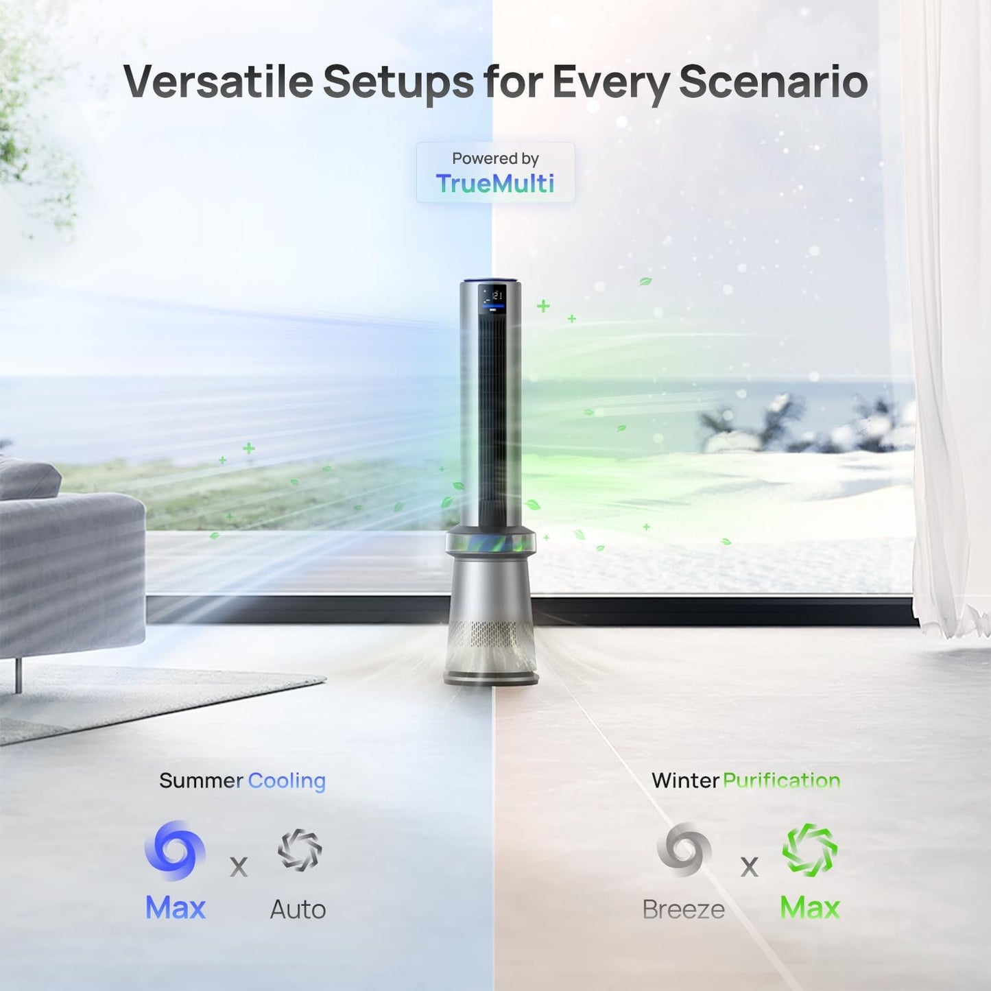 Dreo Purificador de Ar e Ventilador Torre Inteligenten prata