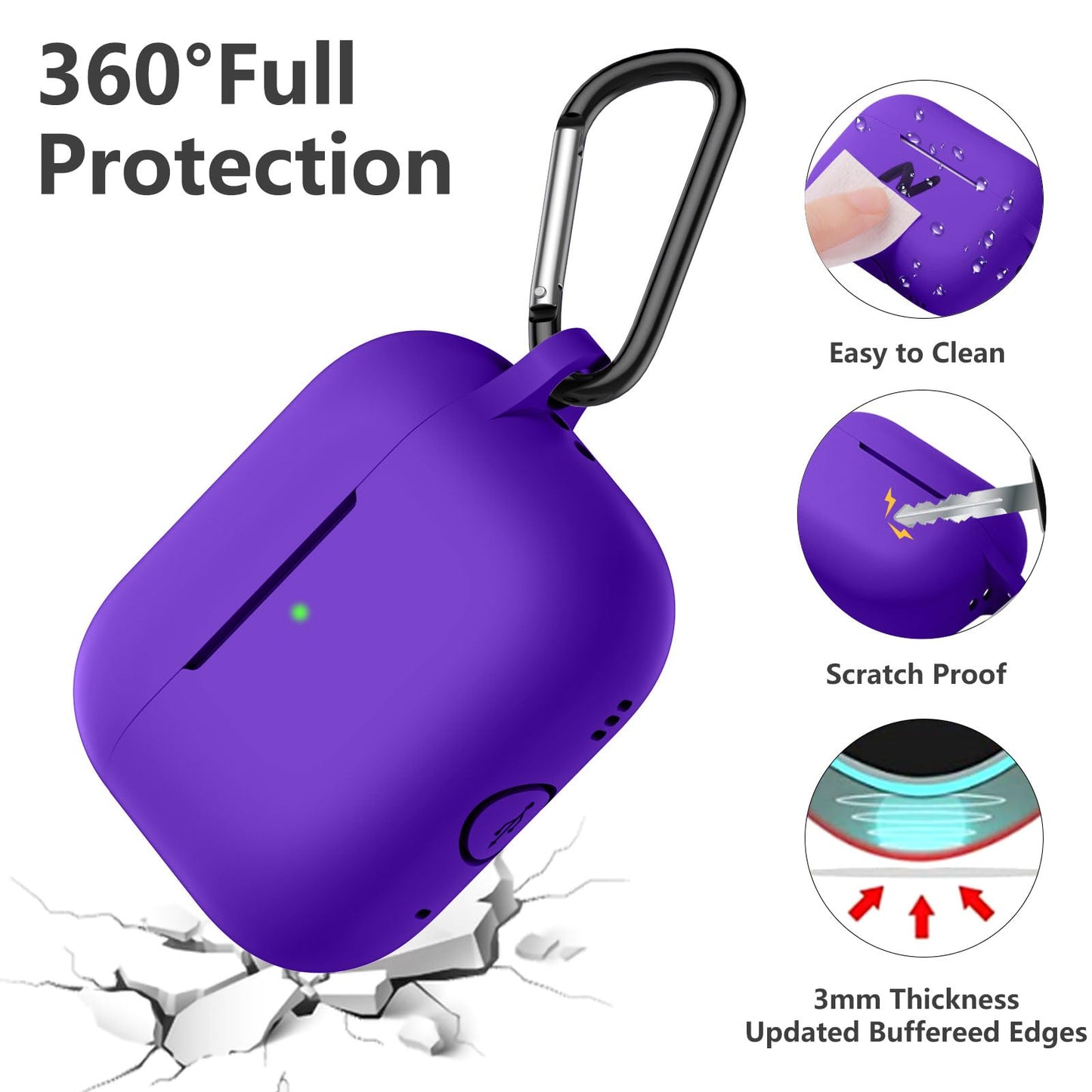Lerobo Capa Silicone para AirPods Pro 2ª/1ª Geração com Mosquetão (Roxo Vivo)