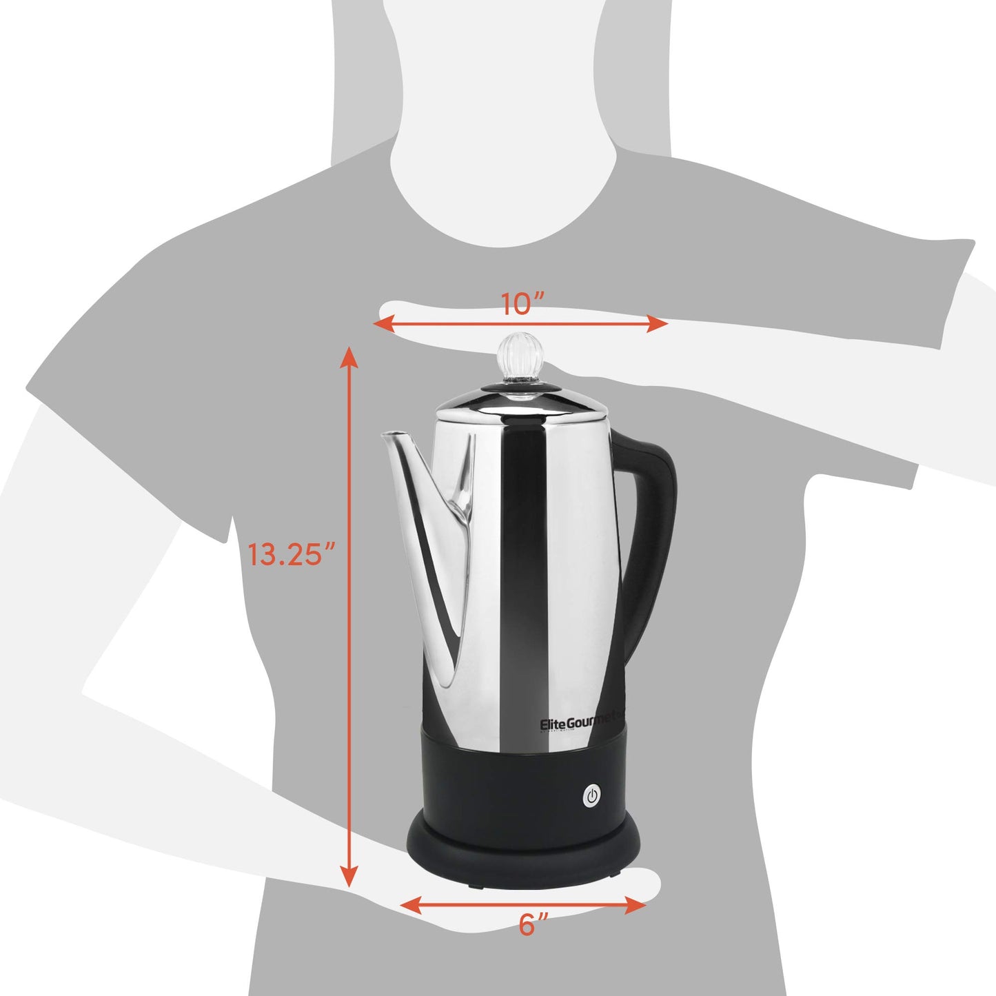 Elite Gourmet EC812 Cafeteira Elétrica Percoladora 12 Xícaras - Inox com Knob de Plástico