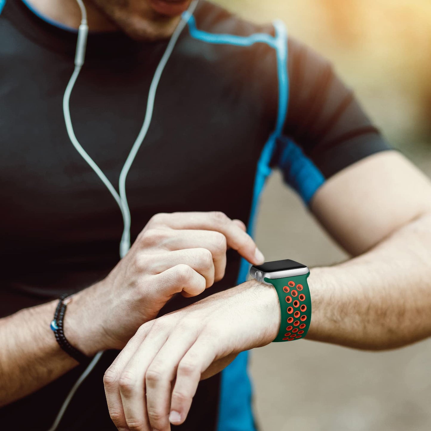 Lerobo Pulseira Silicone p/ Apple Watch 38-49mm (Verde/Laranja)