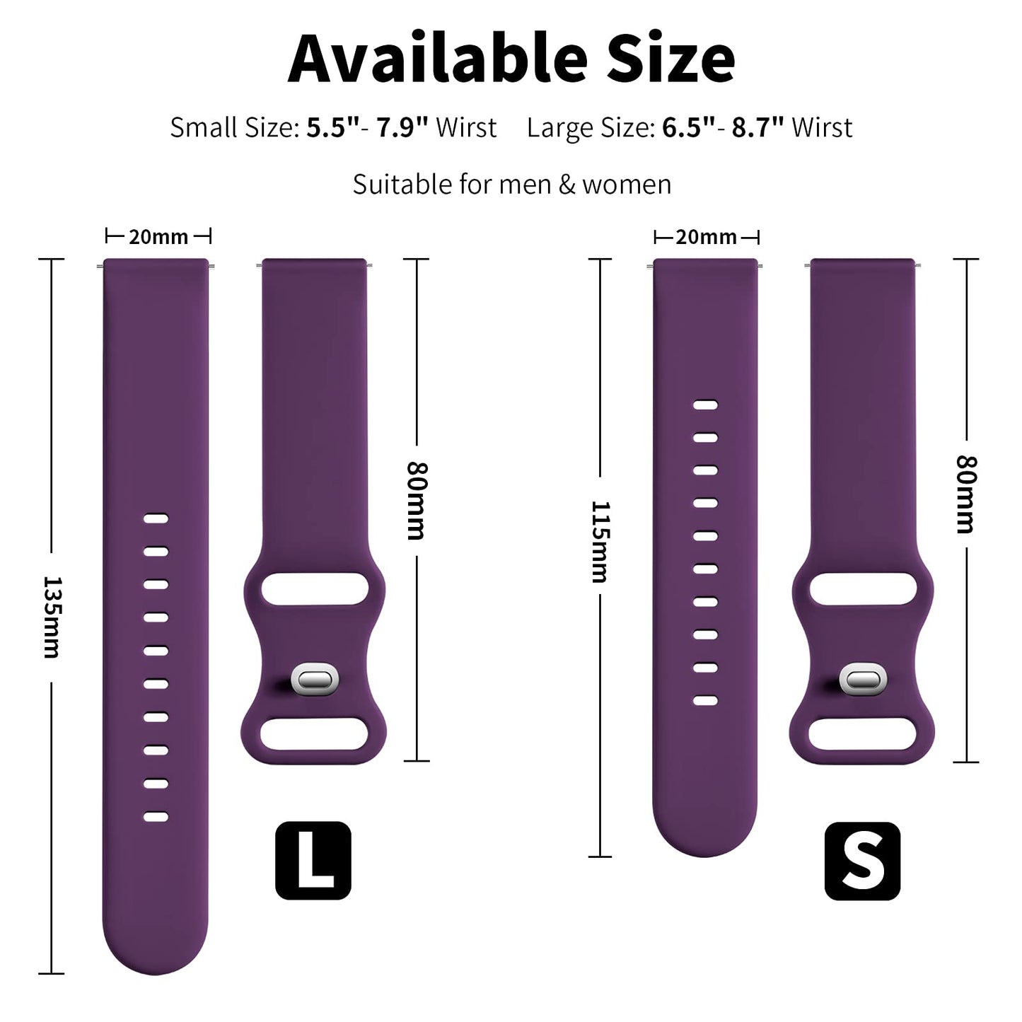 Lerobo Pulseira Silicone Compatível Samsung Galaxy Watch 7/6/5/4 roxo