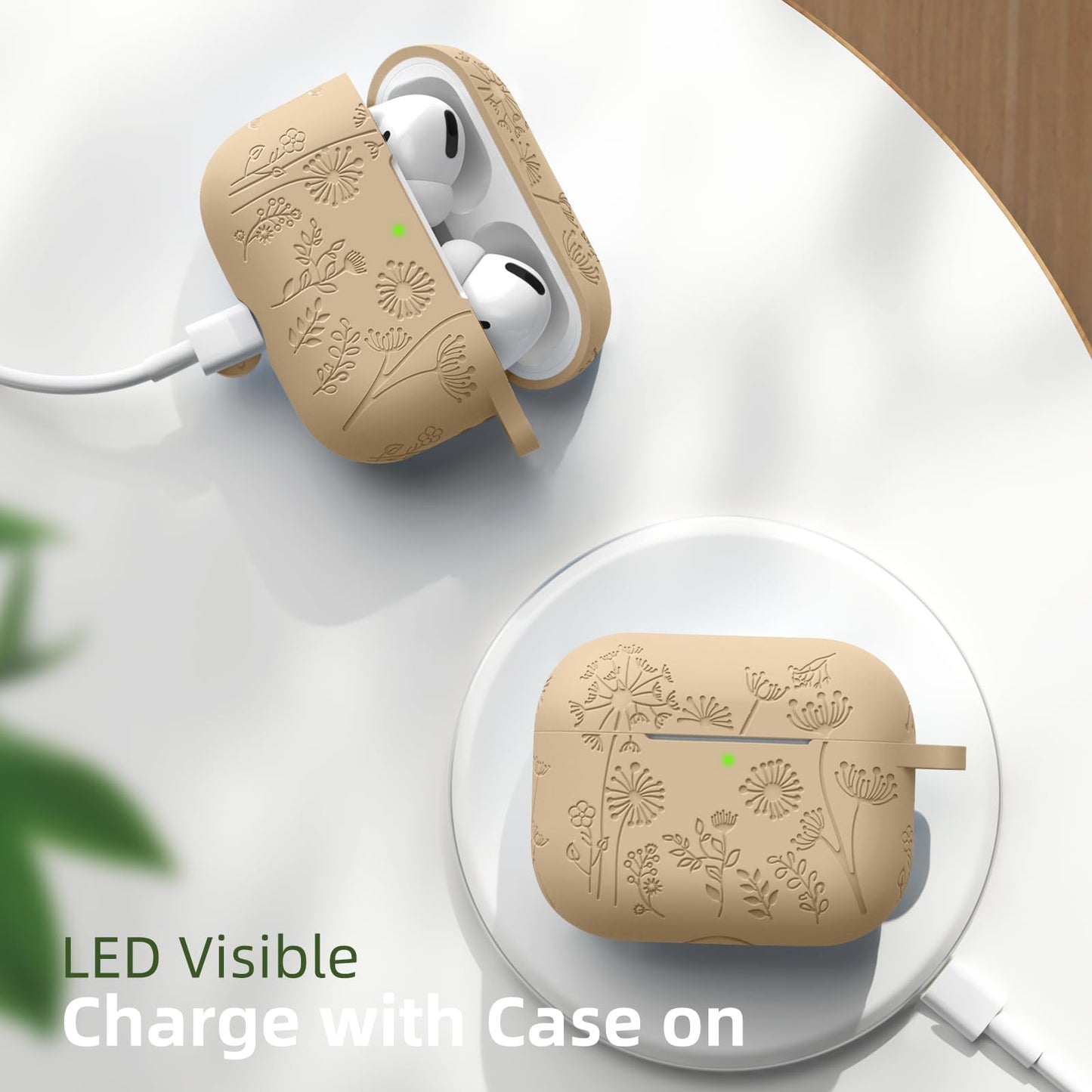 Lerobo Capa Gravada para AirPods Pro 1ª e 2ª Geração com Chaveiro (Chá com Leite)