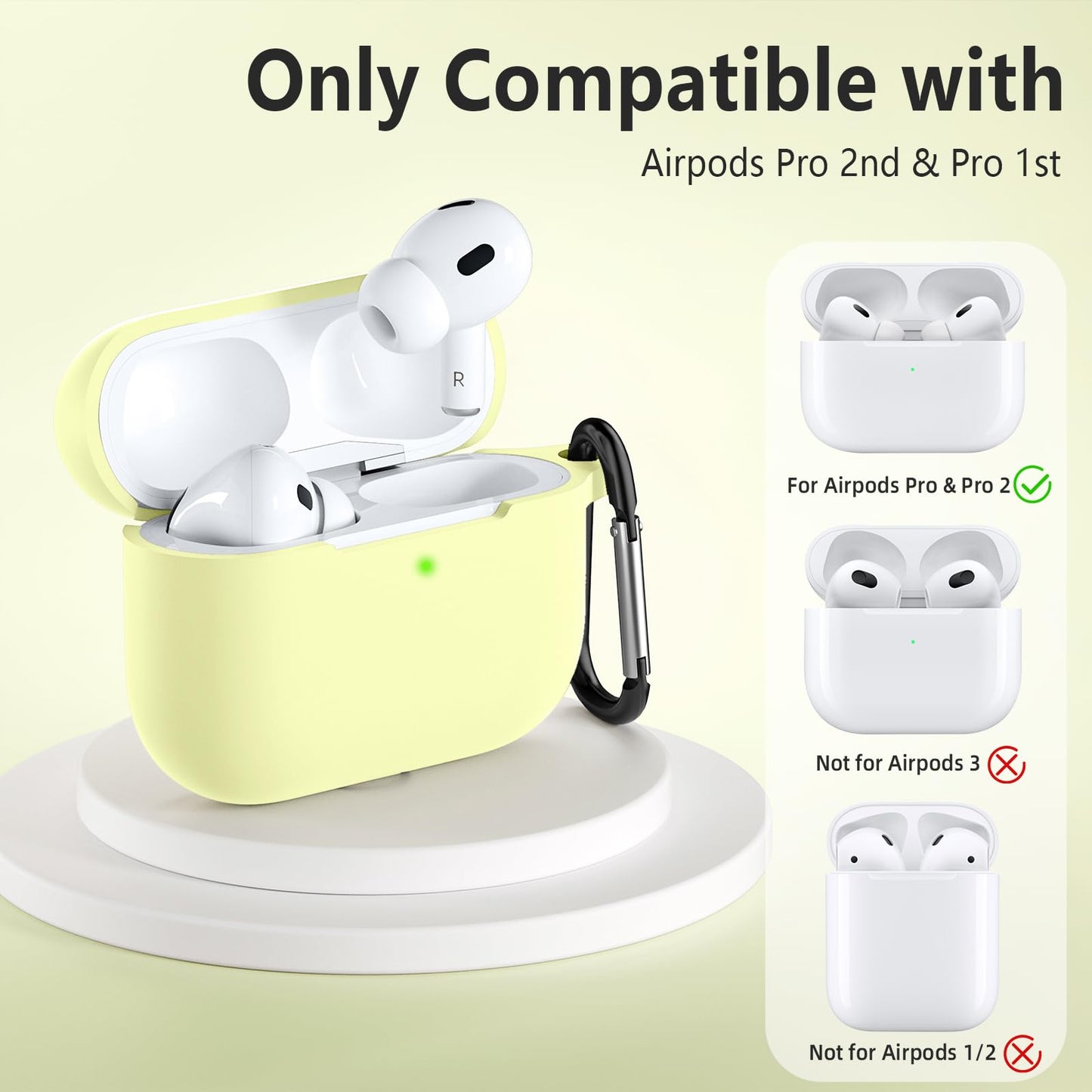 Lerobo Capa para AirPods Pro 1ª e 2ª Geração com Chaveiro e Lanyard (Amarelo Creme)