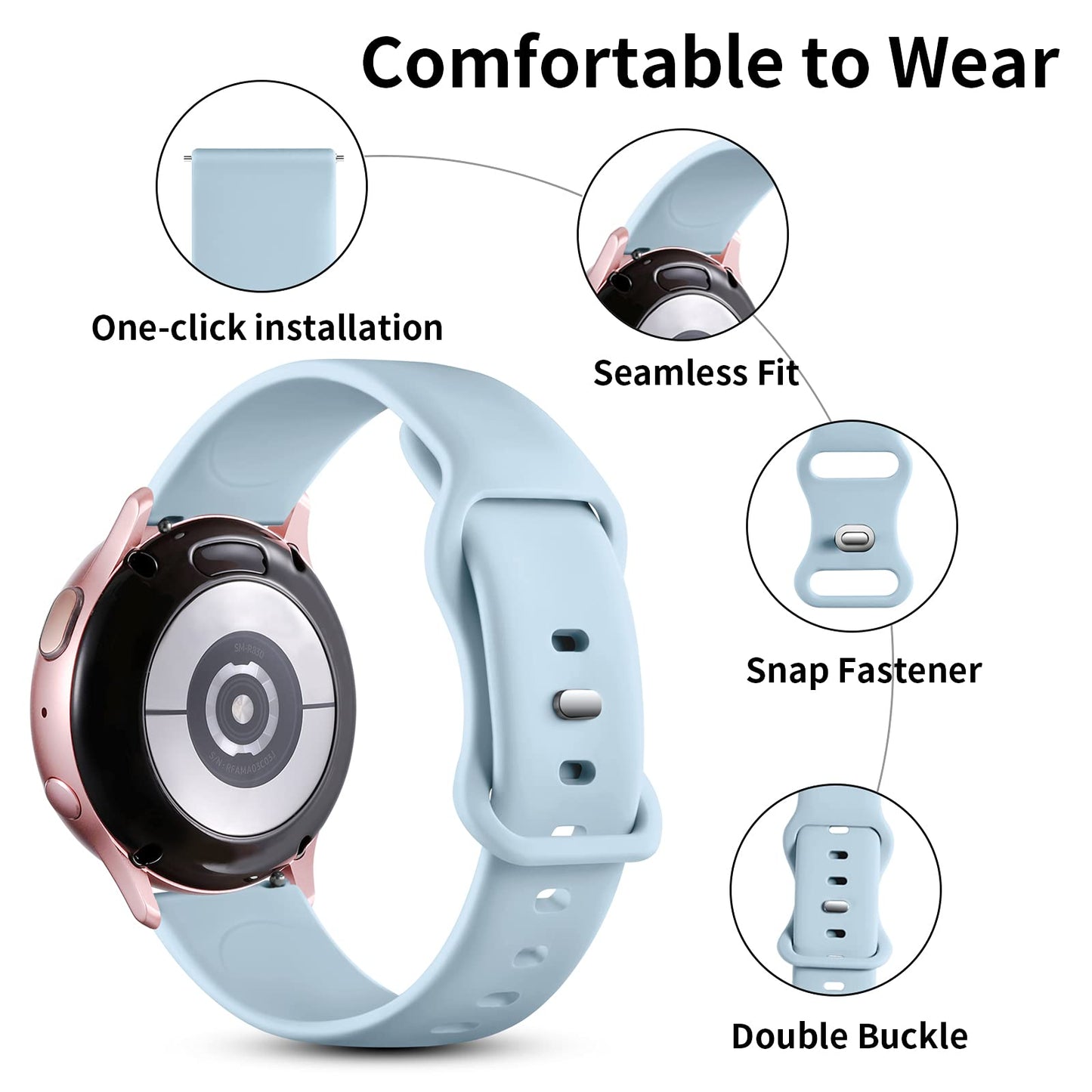 Lerobo Pulseira de Silicone 20mm para Galaxy Watch, 38-49mm (Light Blue)