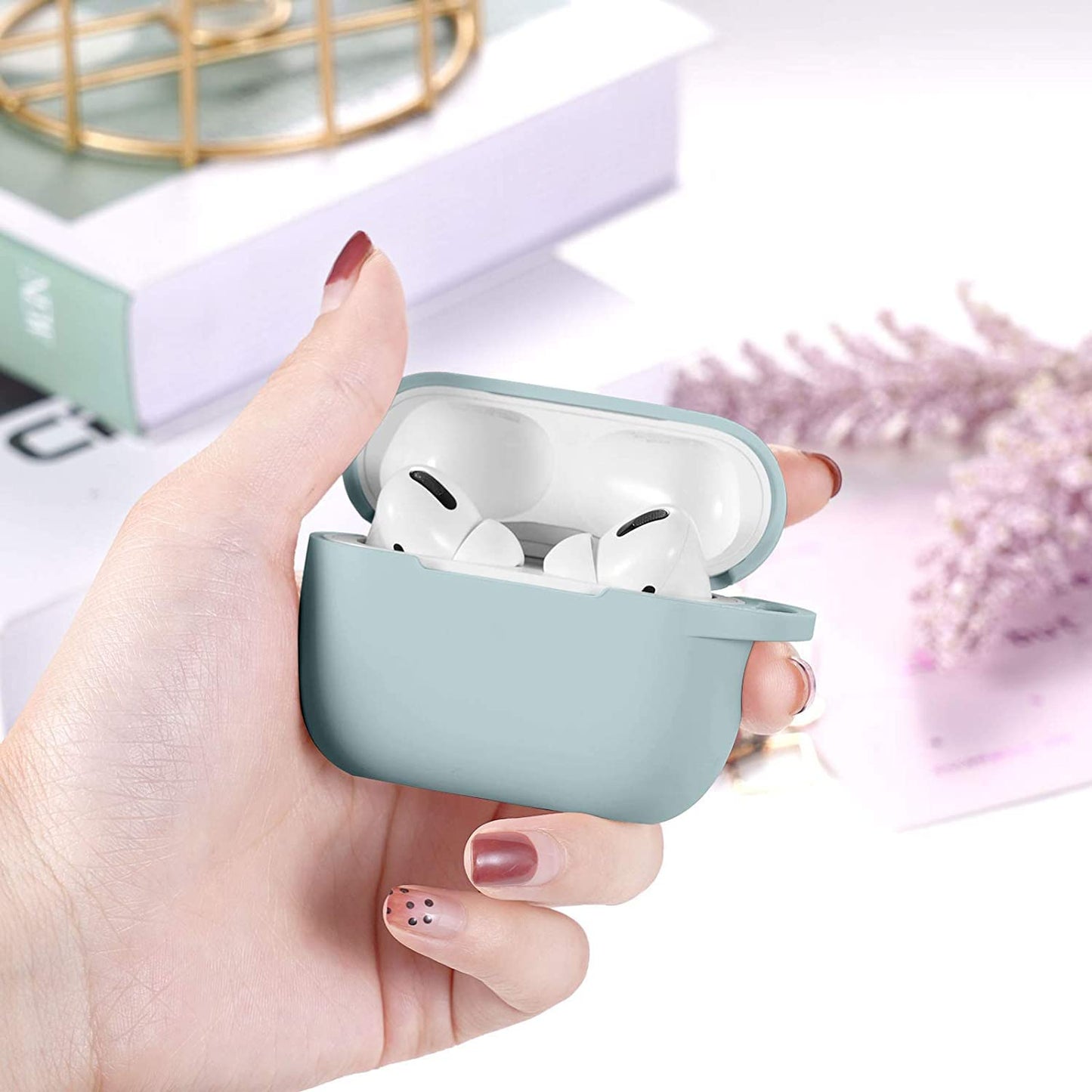 Lerobo Capa Silicone Lavável p/ AirPods Pro com Mosquetão (Turquesa)