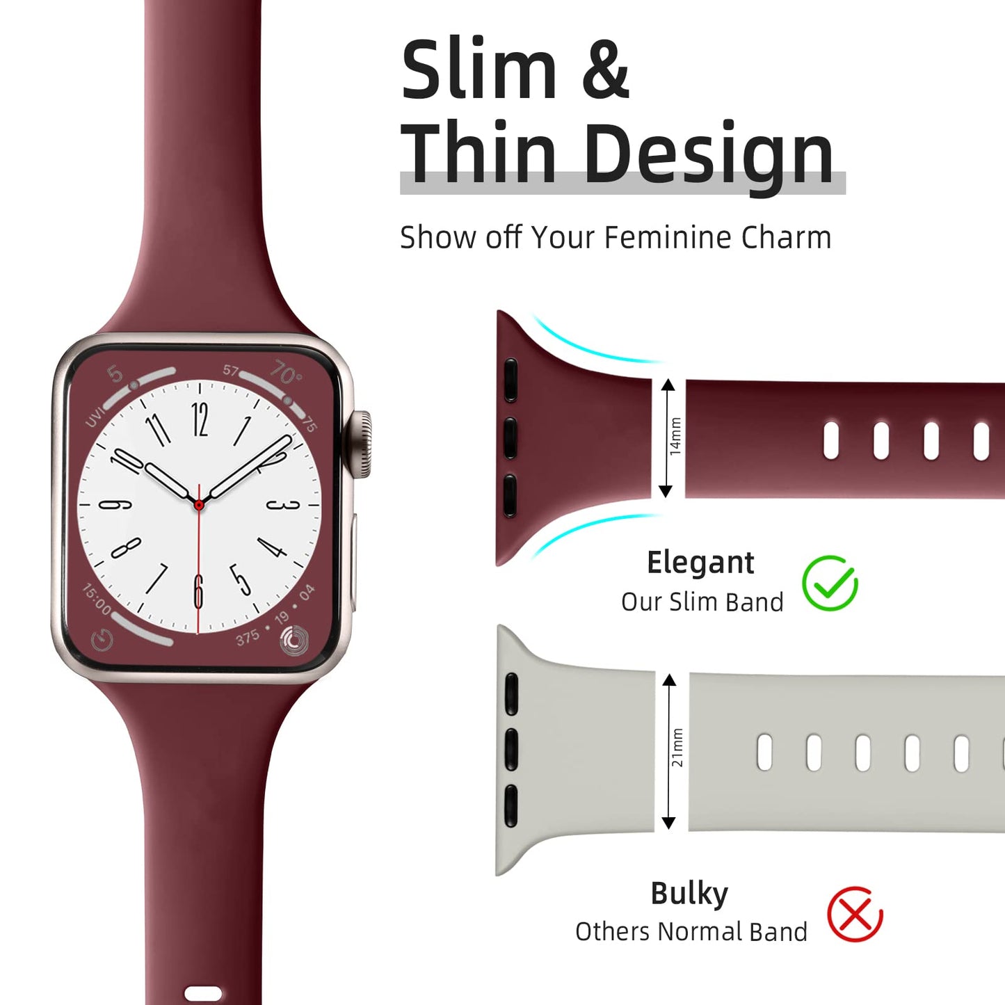 Lerobo Pulseira Slim em Silicone Compatível com Apple Watch (Cores variadas)