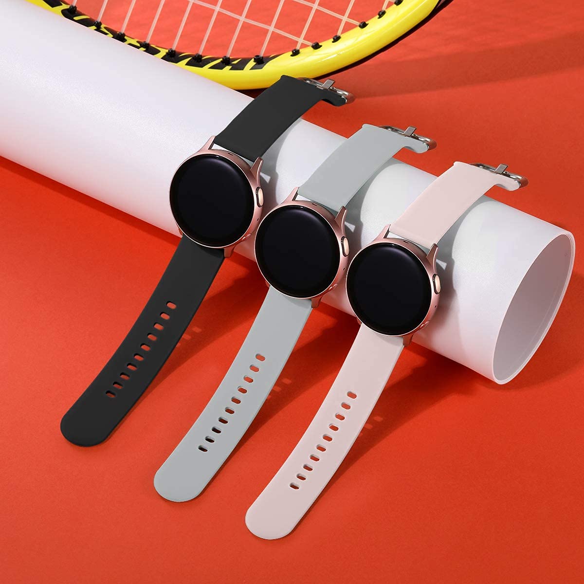Lerobo 3 Pulseiras de Silicone 20mm para Samsung Galaxy Watch G (Cinza/Rosê/Preta)
