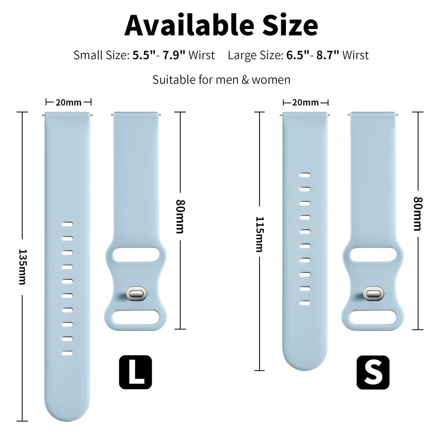 Lerobo Pulseira de Silicone 20mm para Galaxy Watch, 38-49mm (Light Blue)
