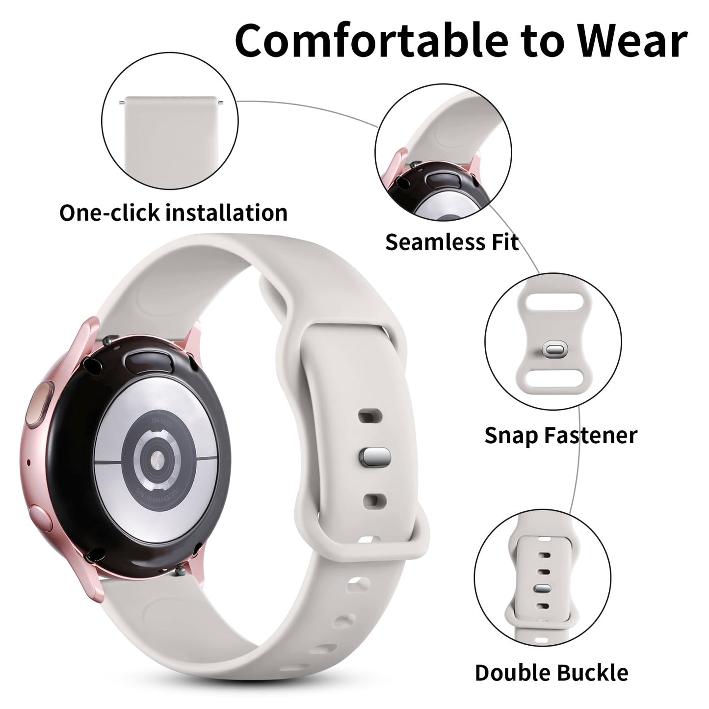 Lerobo Pulseira Silicone para Galaxy Watch 7/6/5/4, 20mm, Resistente (branco)