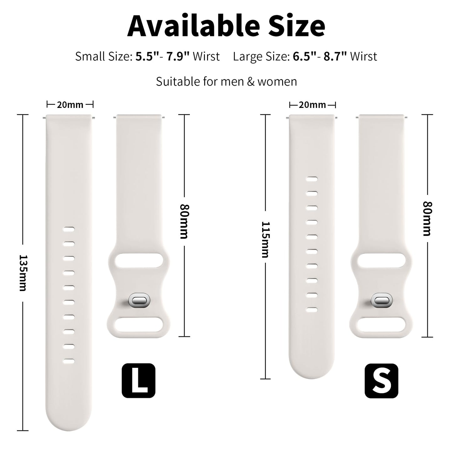Lerobo Pulseira Silicone para Galaxy Watch 7/6/5/4, 20mm, Resistente (branco)