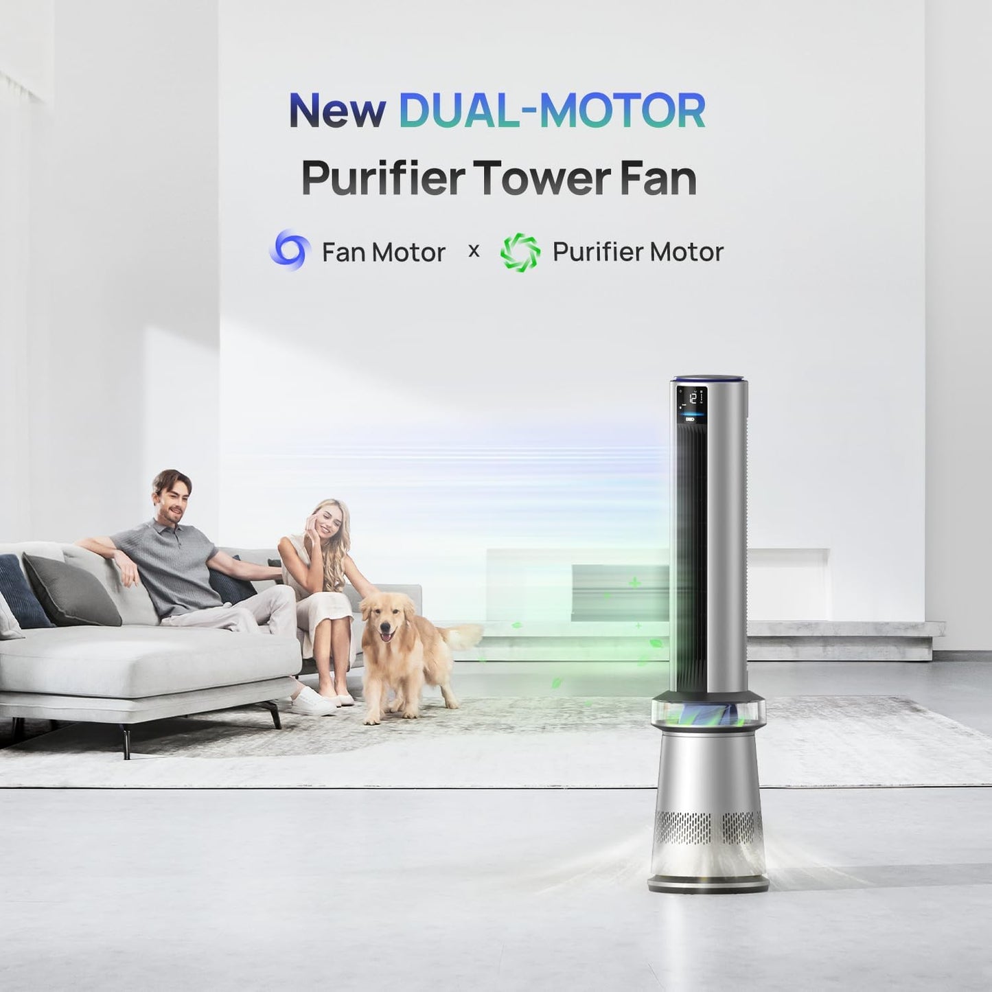 Dreo Purificador de Ar e Ventilador Torre Inteligenten prata