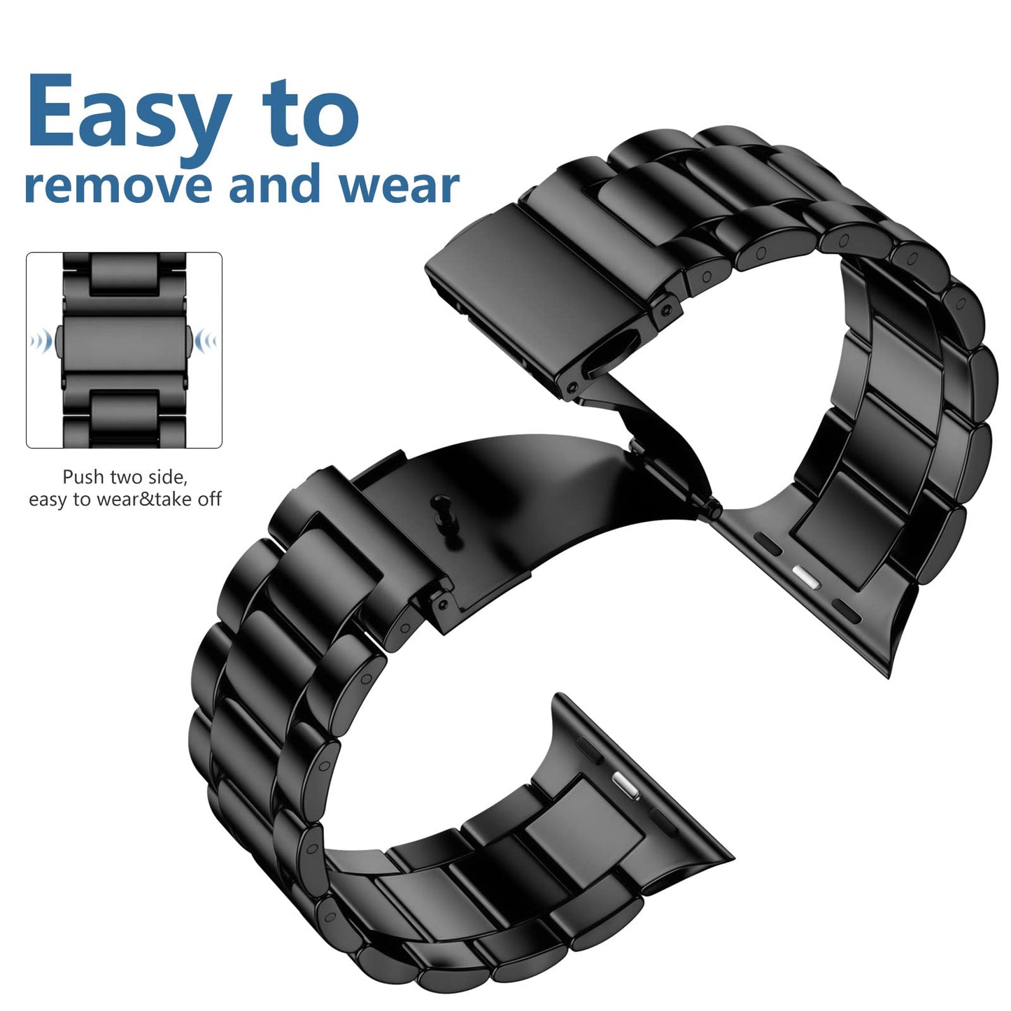 Lerobo Pulseira Aço Inoxidável p/ Apple Watch + 2 Capas (Preto)