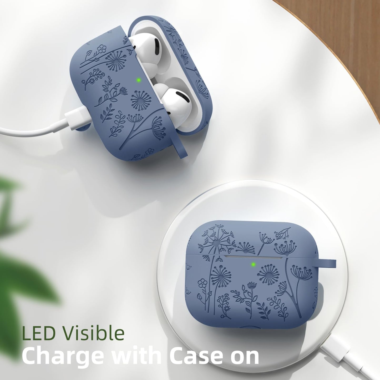 Lerobo Capa Silicone Gravada para AirPods Pro c/ Mosquetão (Lavanda Cinza)