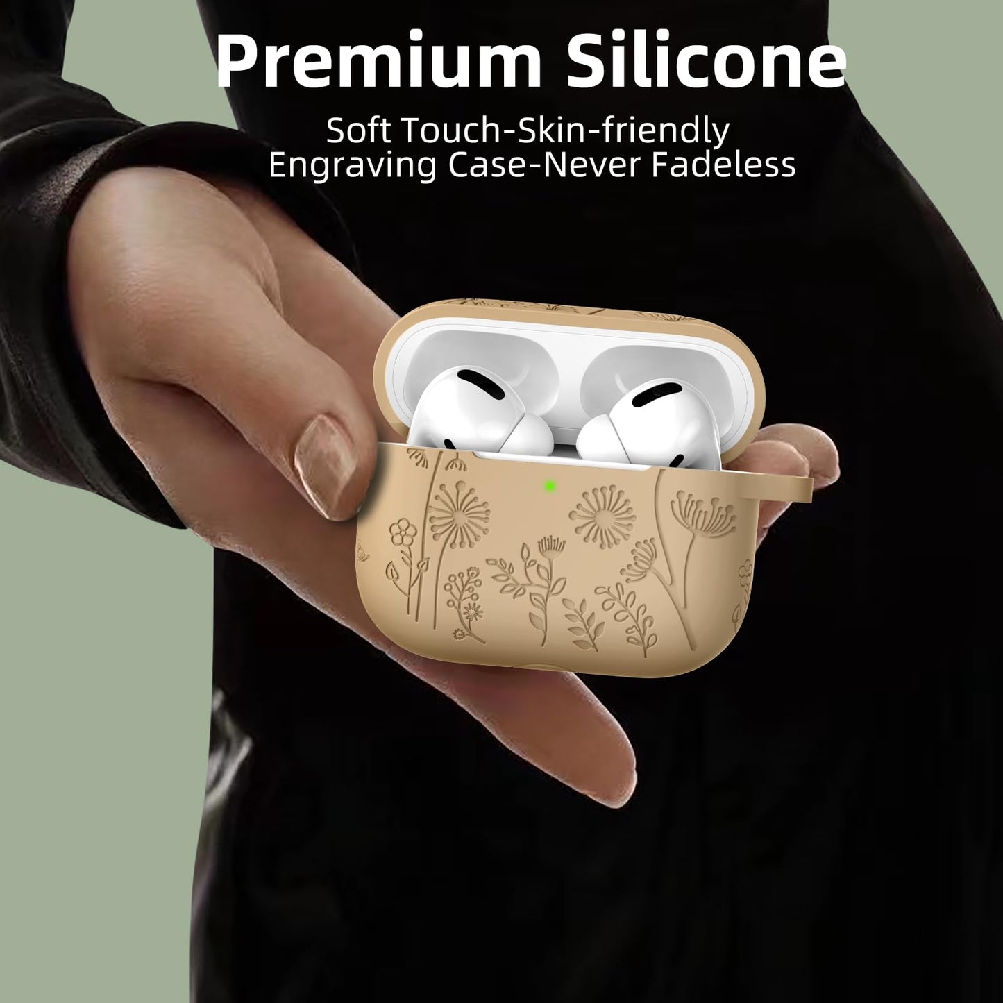 Lerobo Capa Gravada para AirPods Pro 1ª e 2ª Geração com Chaveiro (Chá com Leite)