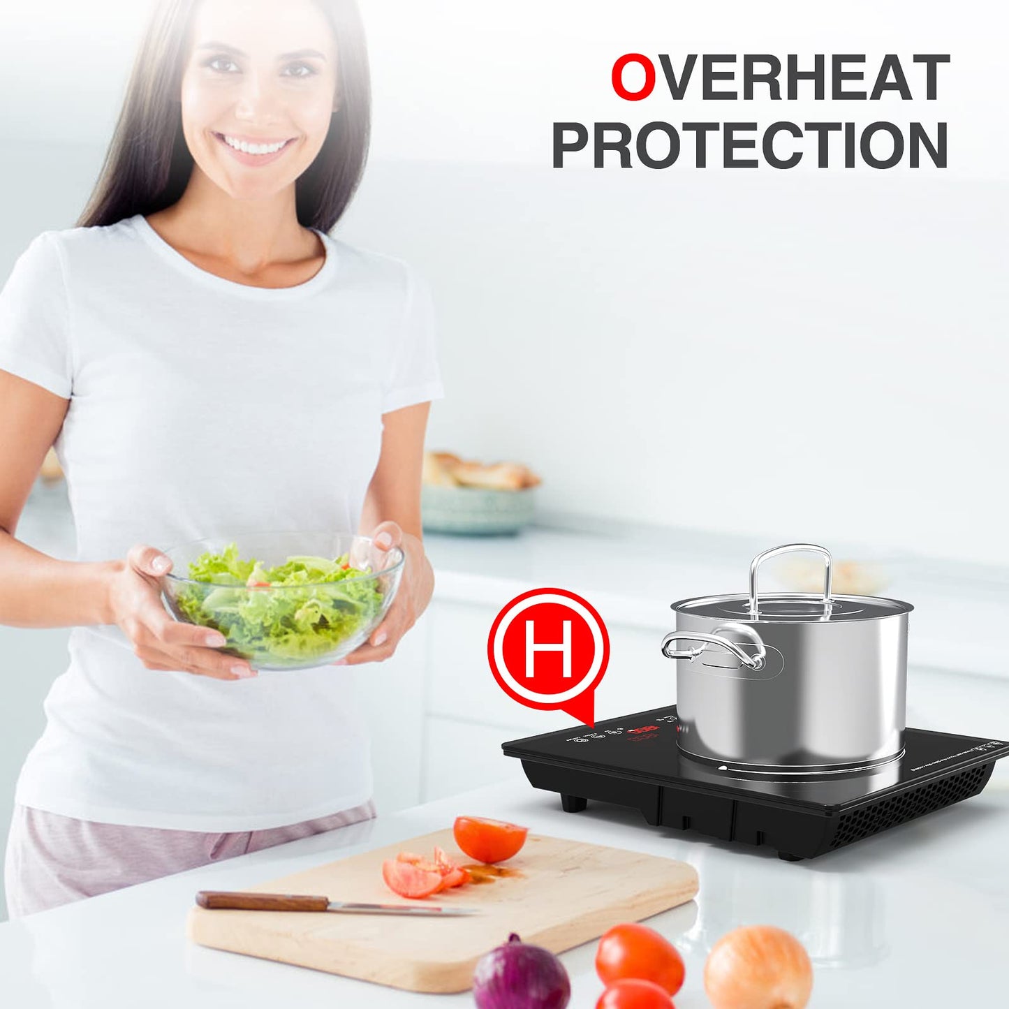 GTKZW Cooktop de Indução Portátil 1800W com 9 Níveis de Potência (Preto)