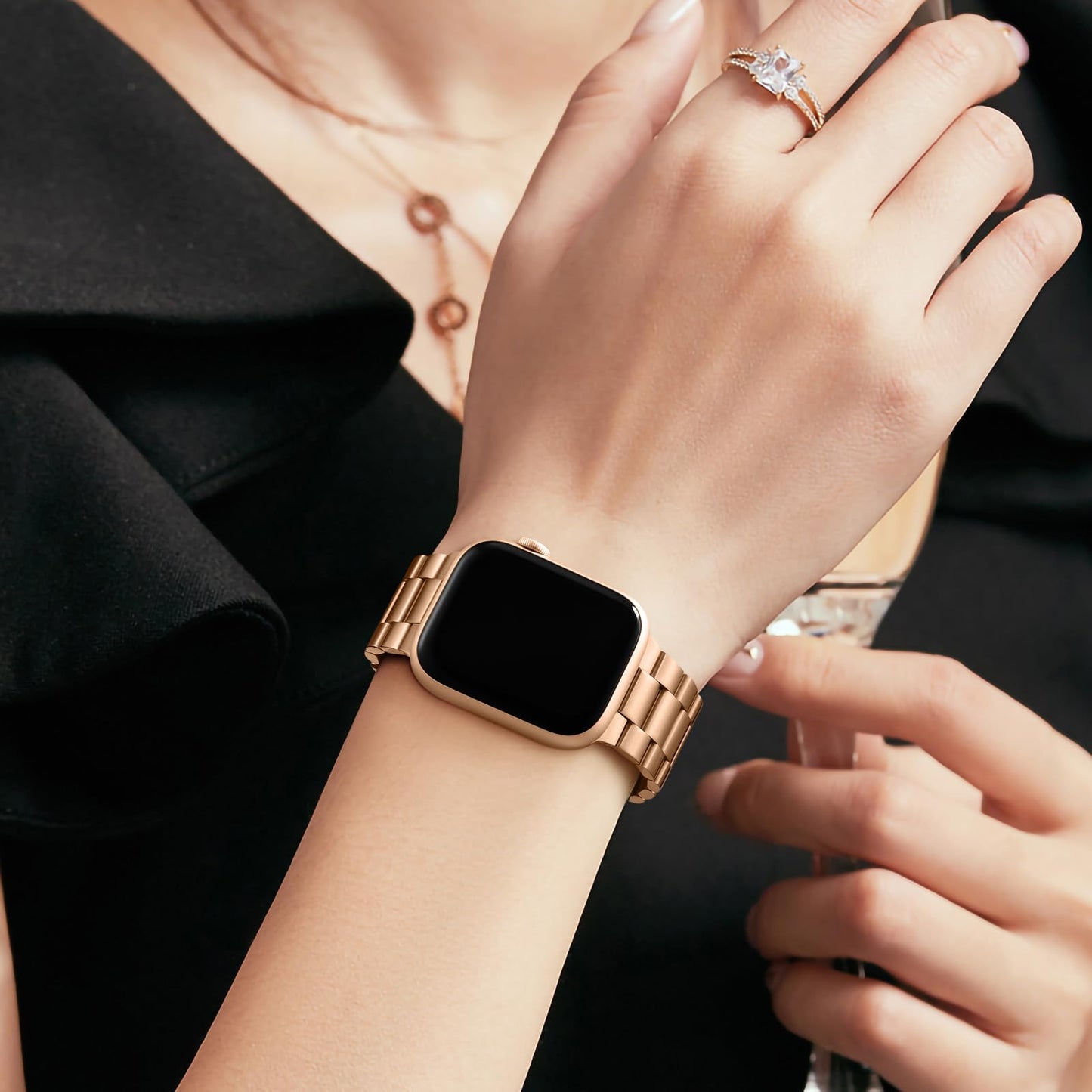 Lerobo Pulseira Aço Inox c/ 2 Capas p/ Apple Watch 38-49mm (Rose Gold)