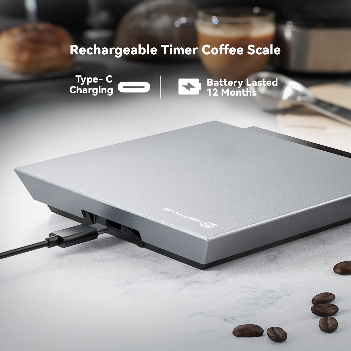 Maestri House Balança Digital para Café com Timer, 3Kg, Recarregável (Prata)