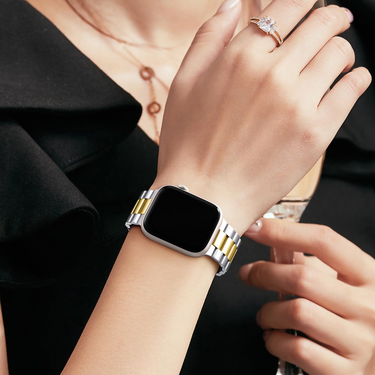 Lerobo Pulseira Metal Aço Inox Apple Watch (Dourado/Prateado)