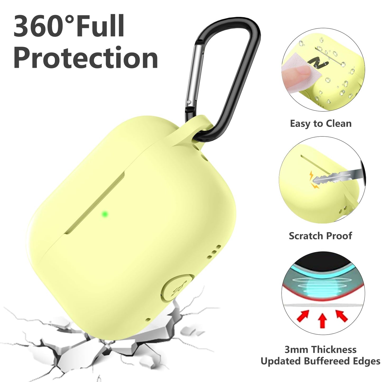 Lerobo Capa para AirPods Pro 1ª e 2ª Geração com Chaveiro e Lanyard (Amarelo Creme)