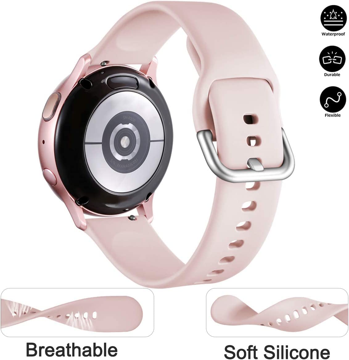 Lerobo 3 Pulseiras de Silicone 20mm para Samsung Galaxy Watch G (Cinza/Rosê/Preta)
