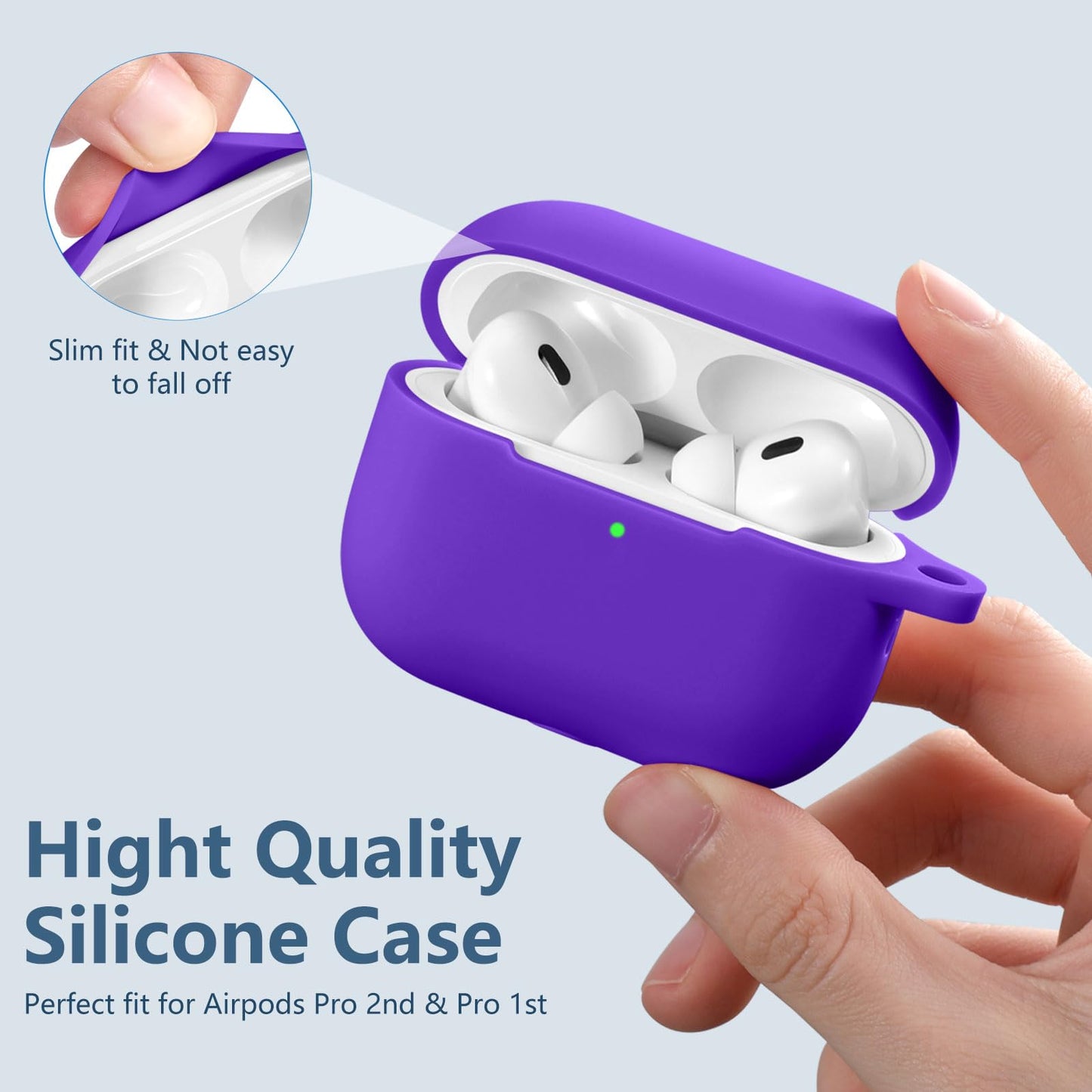 Lerobo Capa Silicone para AirPods Pro 2ª/1ª Geração com Mosquetão (Roxo Vivo)