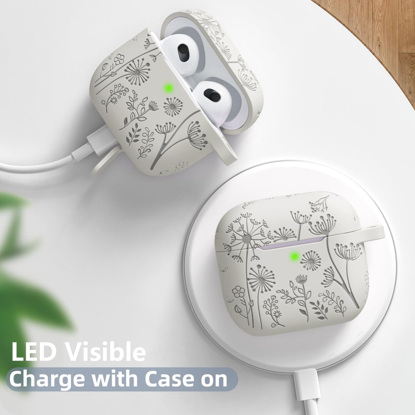 Lerobo Capa com Flores Gravadas Compatível com AirPods 3ª Geração (Starlight)
