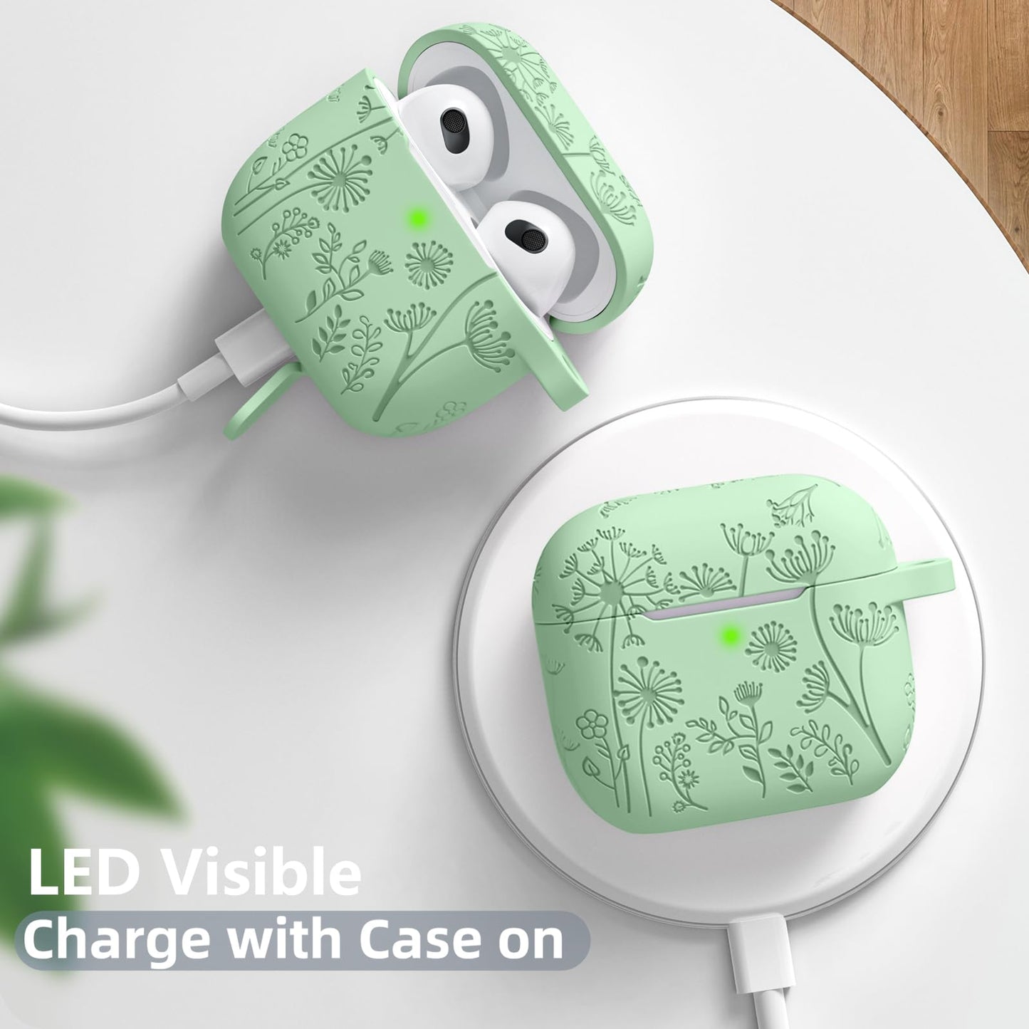 Lerobo Capa de Silicone c/ Chaveiro p/ AirPods 3ª Geração (Verde Grama)