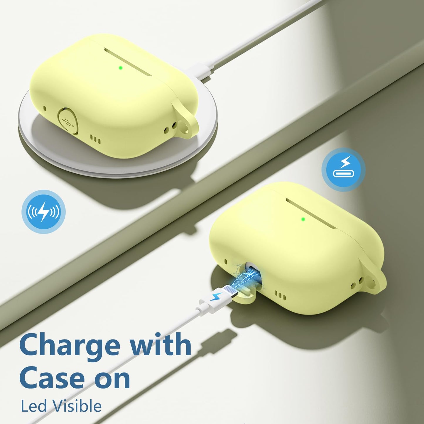 Lerobo Capa para AirPods Pro 1ª e 2ª Geração com Chaveiro e Lanyard (Amarelo Creme)