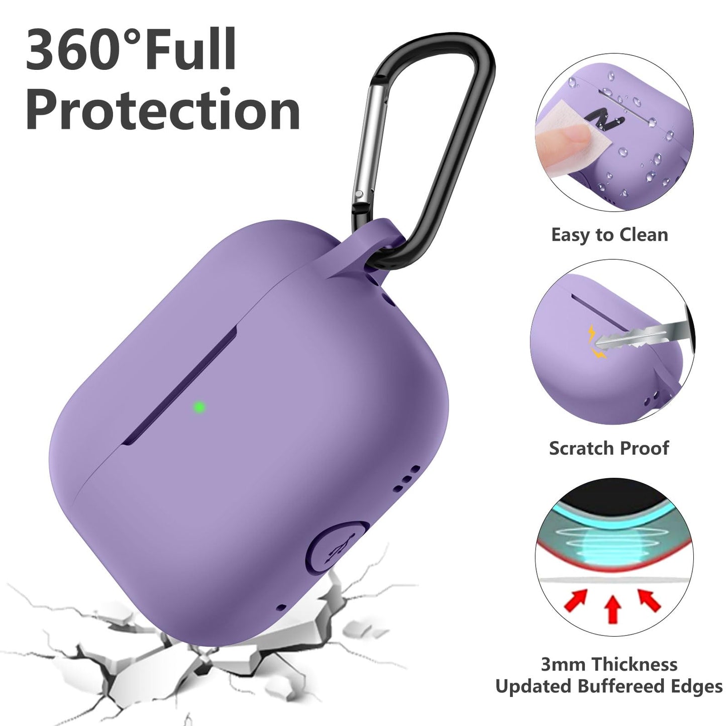 Lerobo Capa c/ Chaveiro & Lanyard p/ AirPods Pro 2ª Geração (Lavanda)