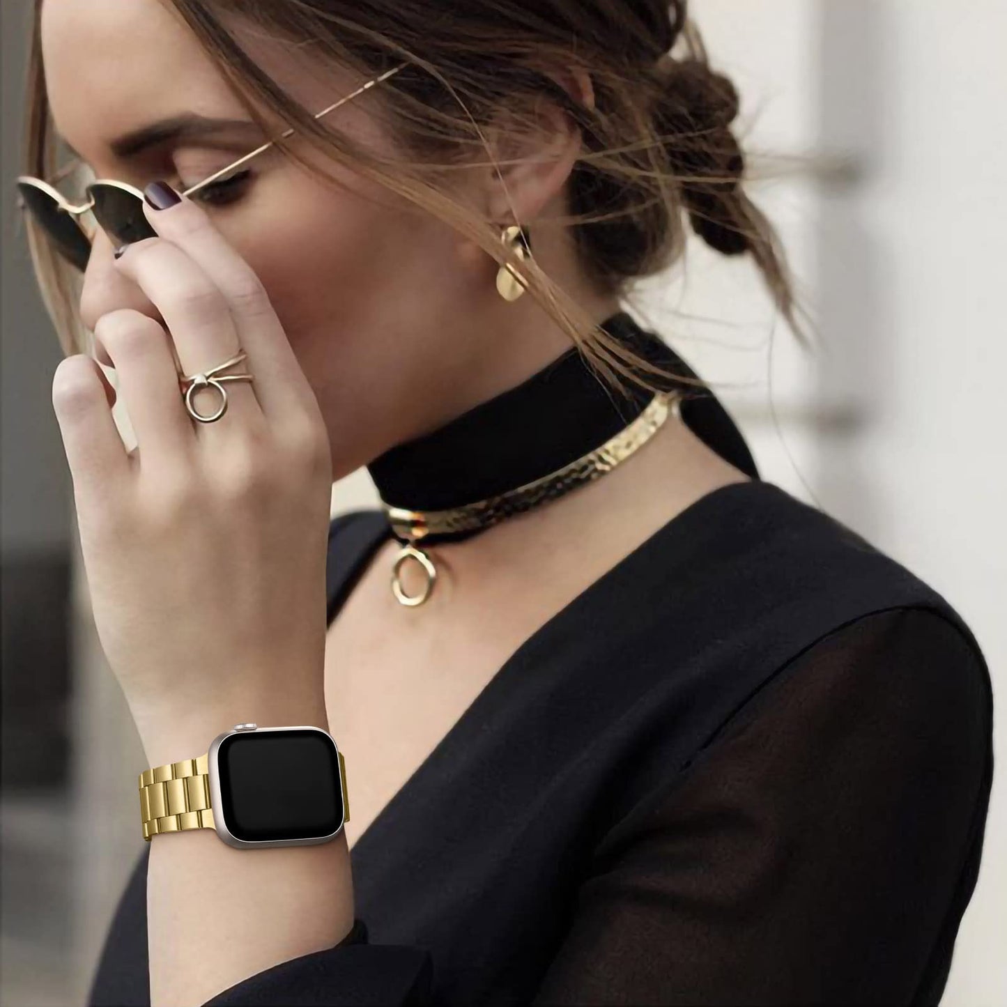 Lerobo Pulseira de Aço Inoxidável Compatível com Apple Watch (Dourado)