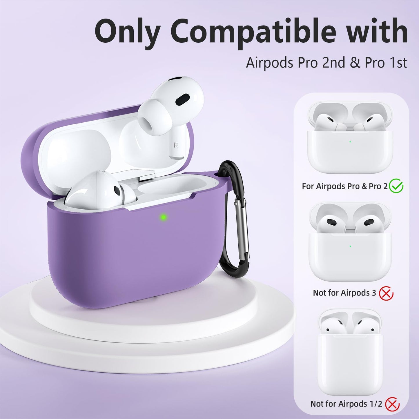 Lerobo Capa c/ Chaveiro & Lanyard p/ AirPods Pro 2ª Geração (Lavanda)