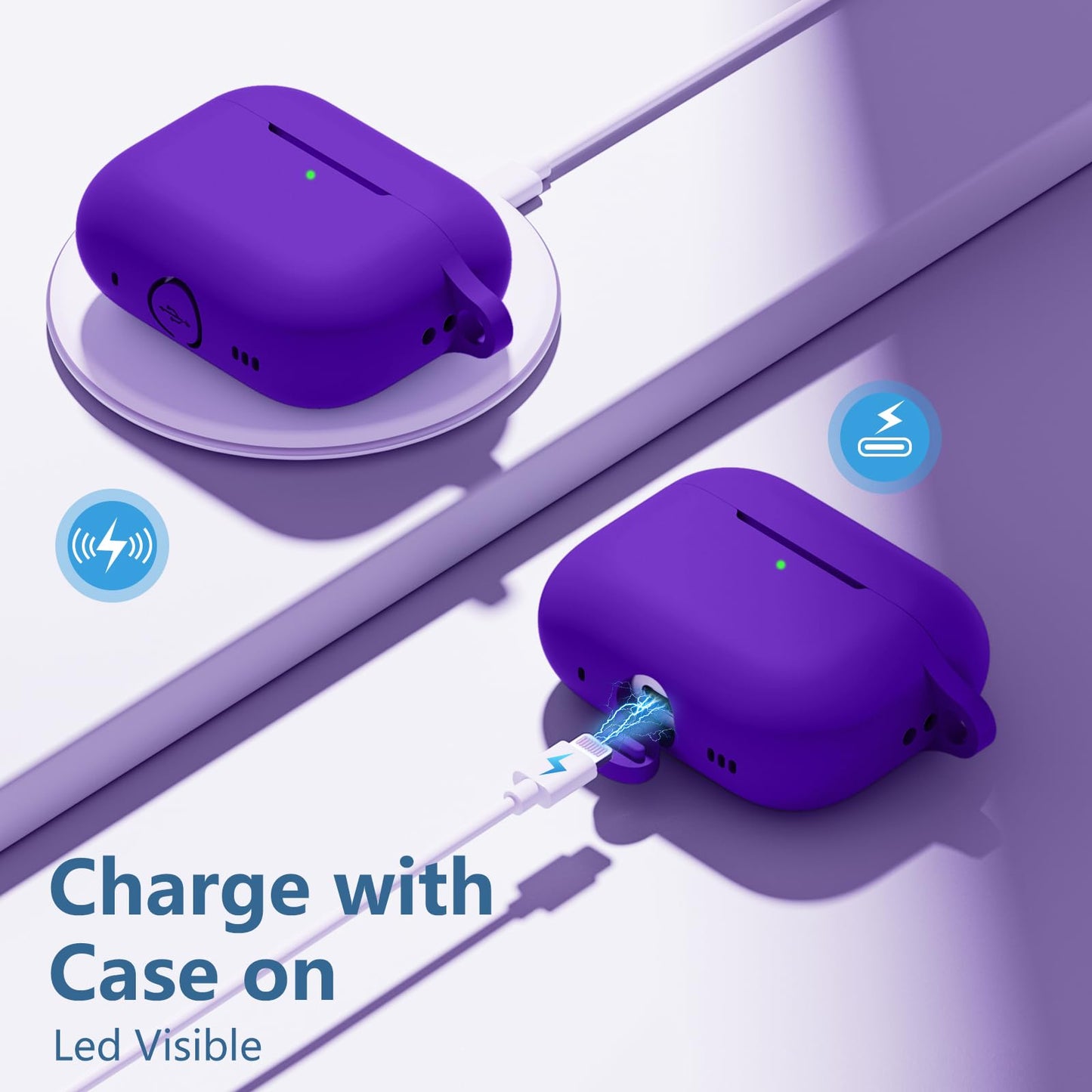 Lerobo Capa Silicone para AirPods Pro 2ª/1ª Geração com Mosquetão (Roxo Vivo)