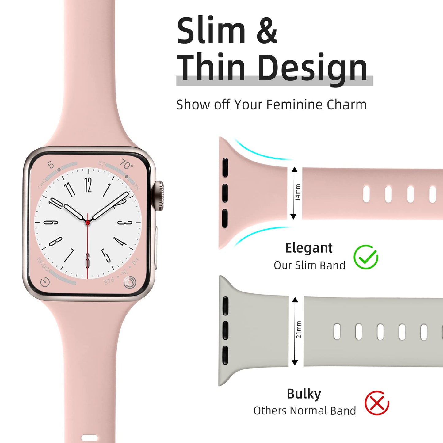 Lerobo 6 Pulseiras Slim de Silicone Compatíveis com Apple Watch (Cores Variadas)