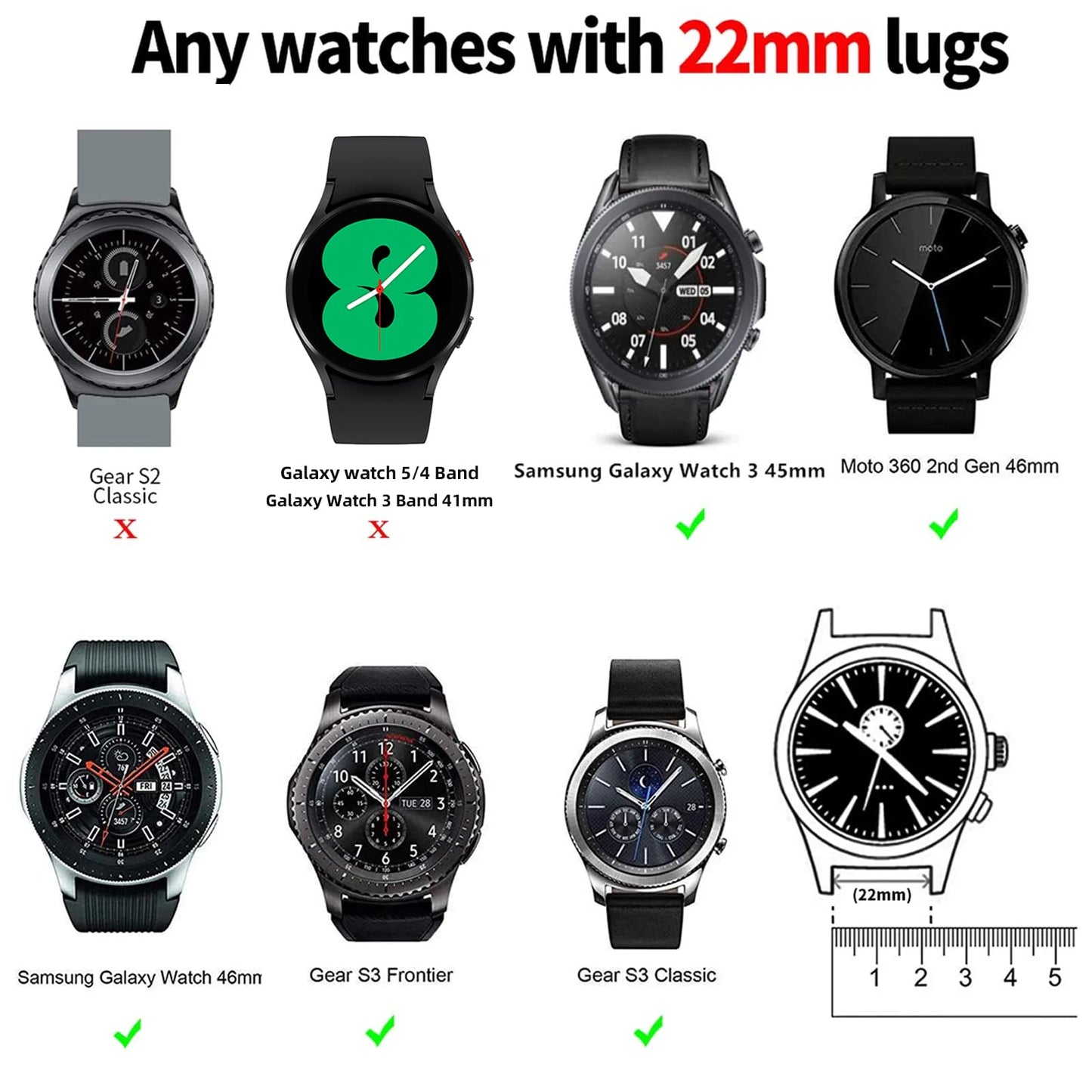 Lerobo Pulseira Compatível com Galaxy Watch 3/46mm, Gear S3 (Preto/Verde)